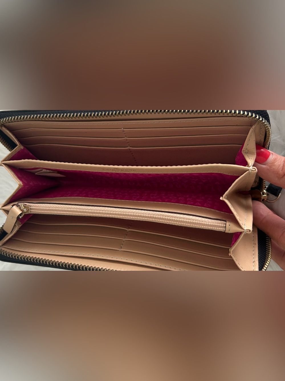 Kate Spade Black Leather Zip Around Continental Wallet Gold Logo - Picture 9 of 12